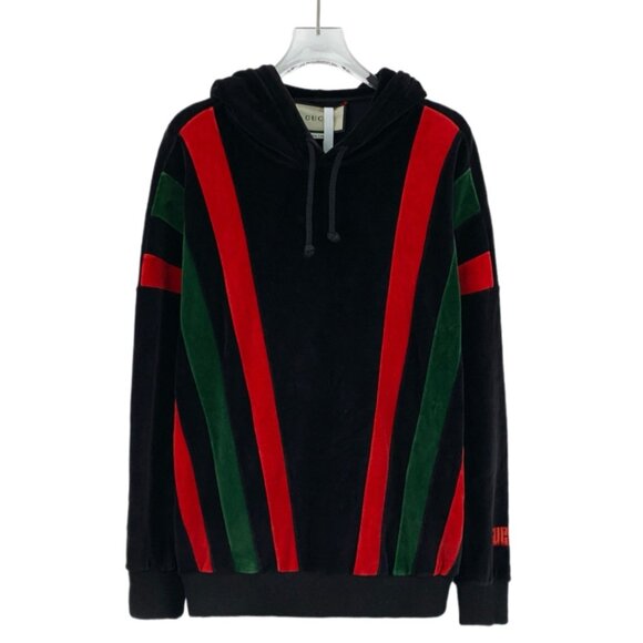 Gucci Black striped cotton hooded drawstring long-sleeve sweatshirt - Picture 1 of 6